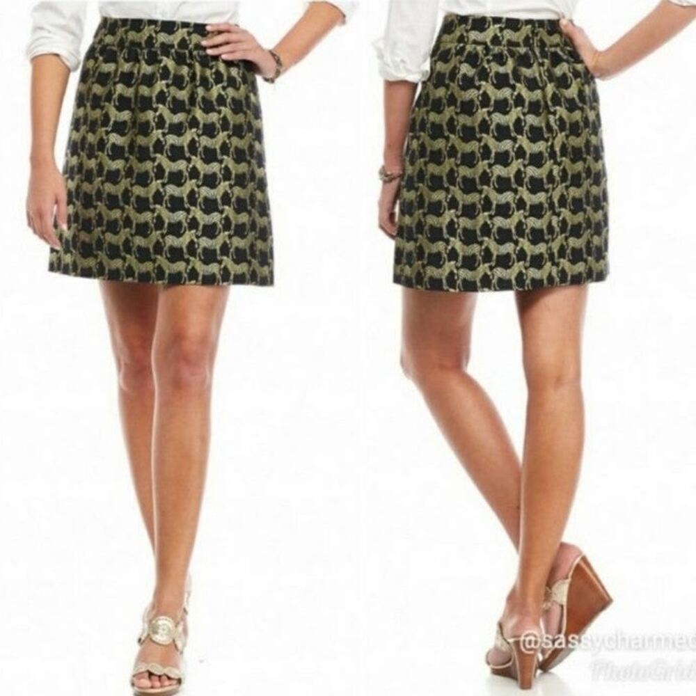 Crown & Ivy Gold Zebra Metallic Jacquard Preppy holiday Skirt 12
